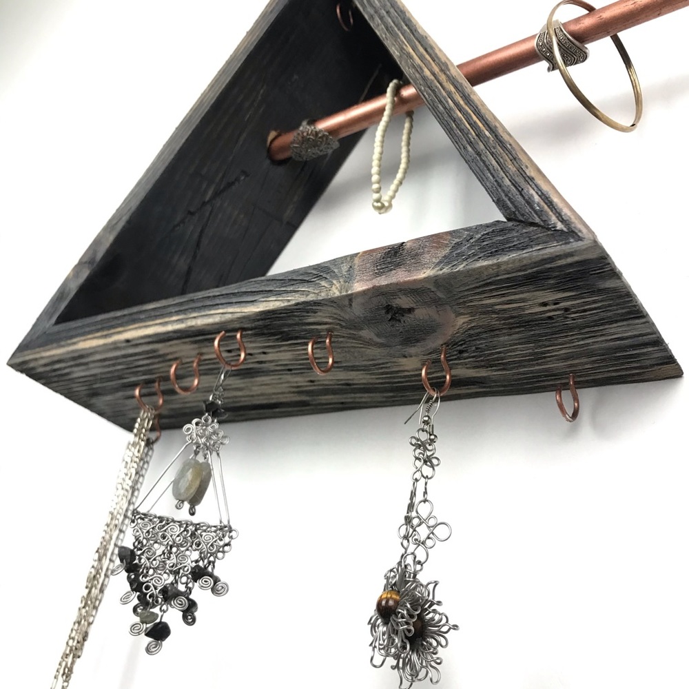 Boho Jewelry Wall Shelf Organizer Rustic Wood - Picture 9 of 9